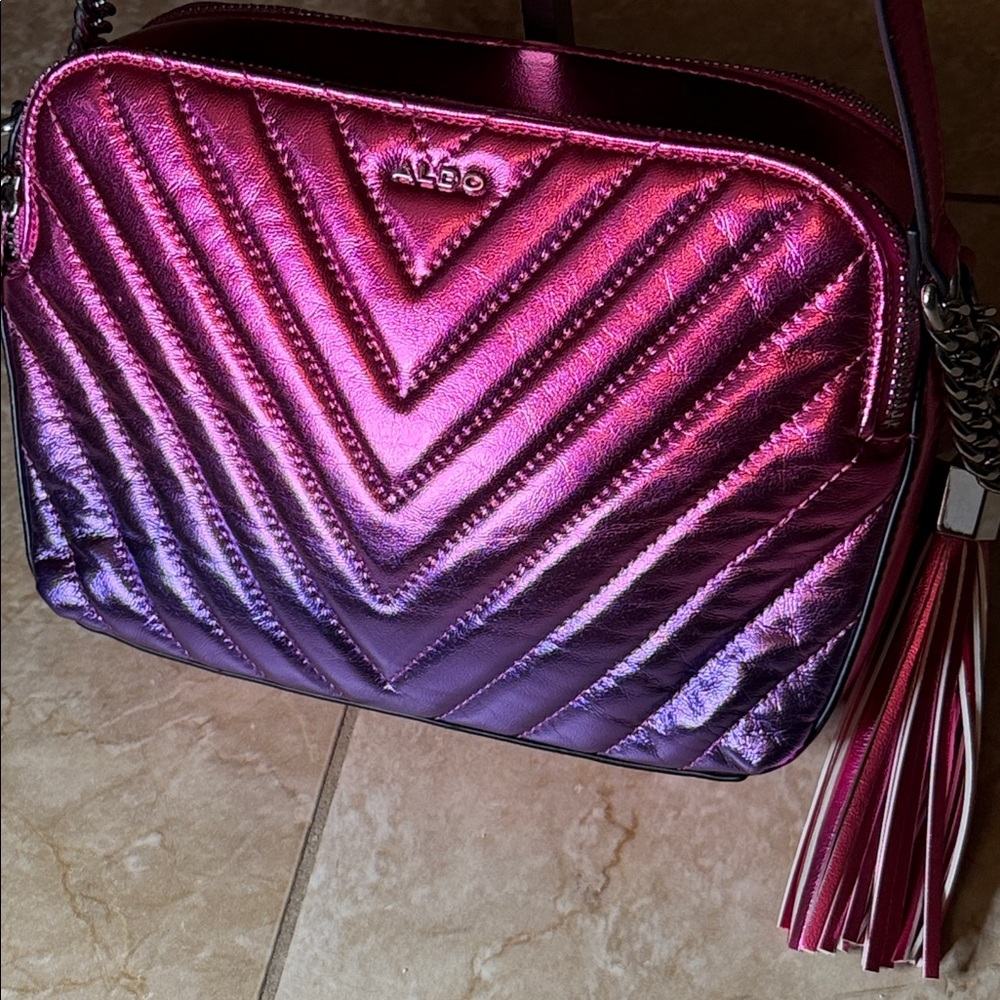 ALDO Metallic Pink and Purple ombré Chevron Crossbody Bag